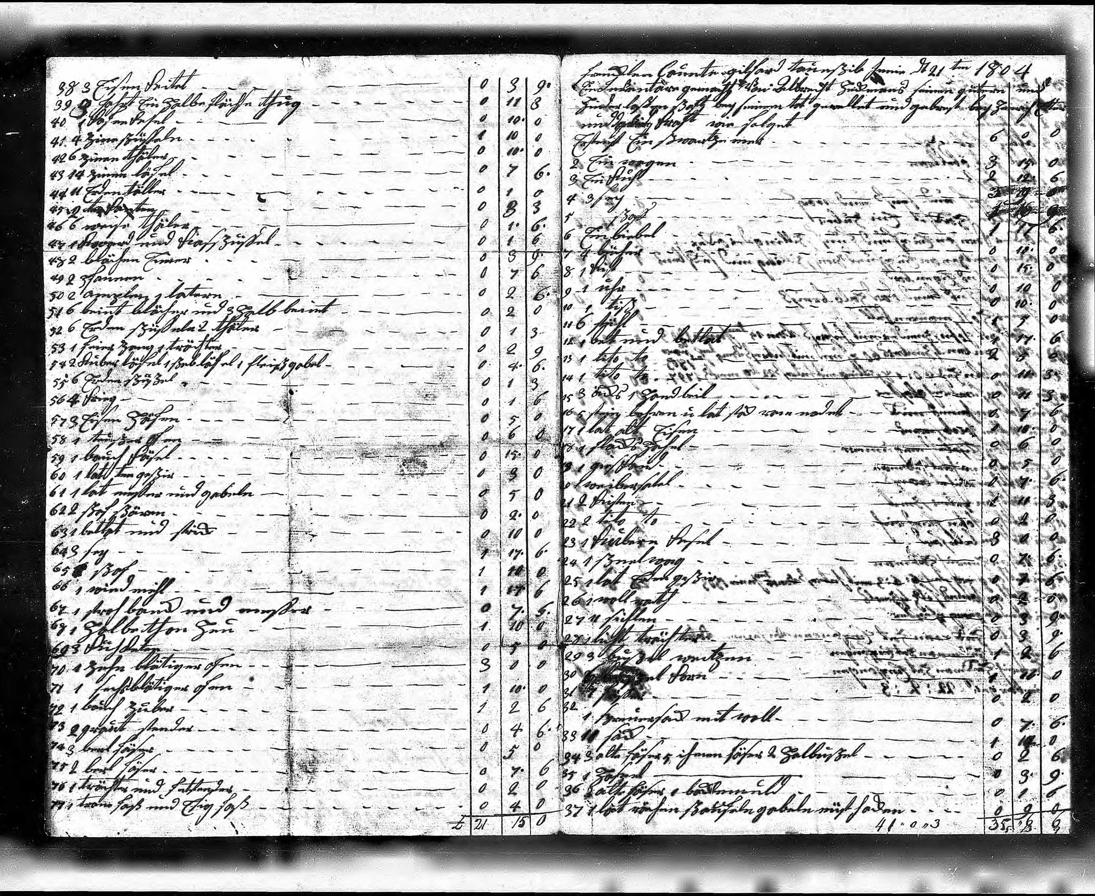German-language inventory from the 1804 estate of Albright Heckman