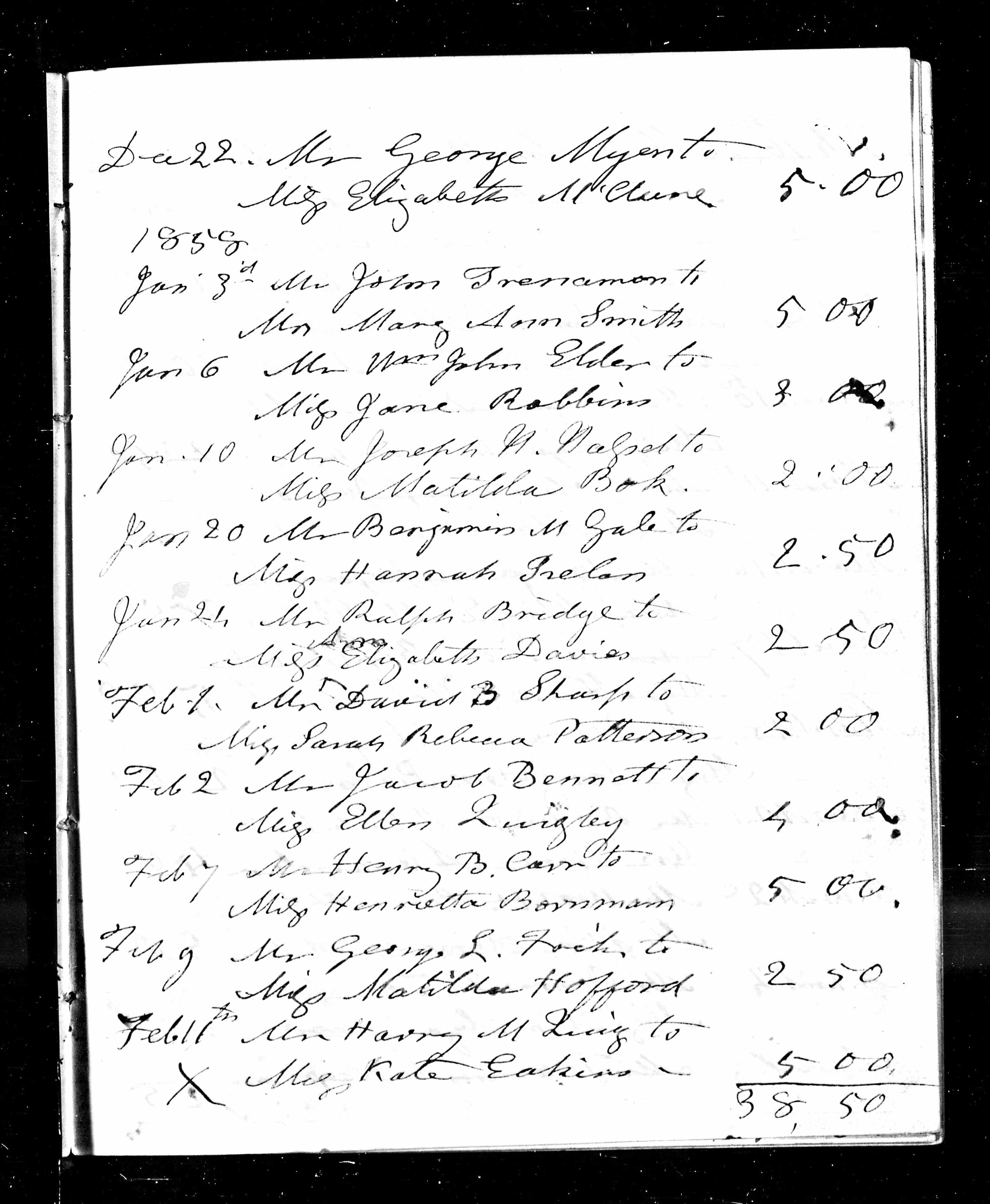 Church marriage register containing the marriage of George L. Frick and Matilda Hoffman