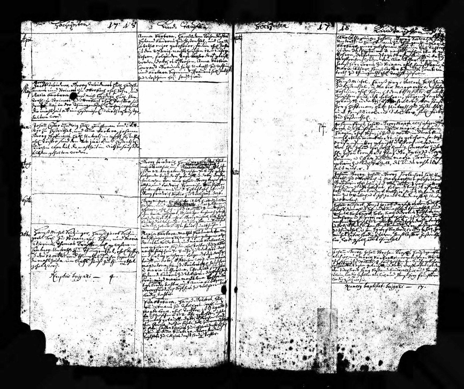 1718 Württemberg Lutheran church register containing the marriage of Hans Michel Seitzinger and Maria Catharina Krafft