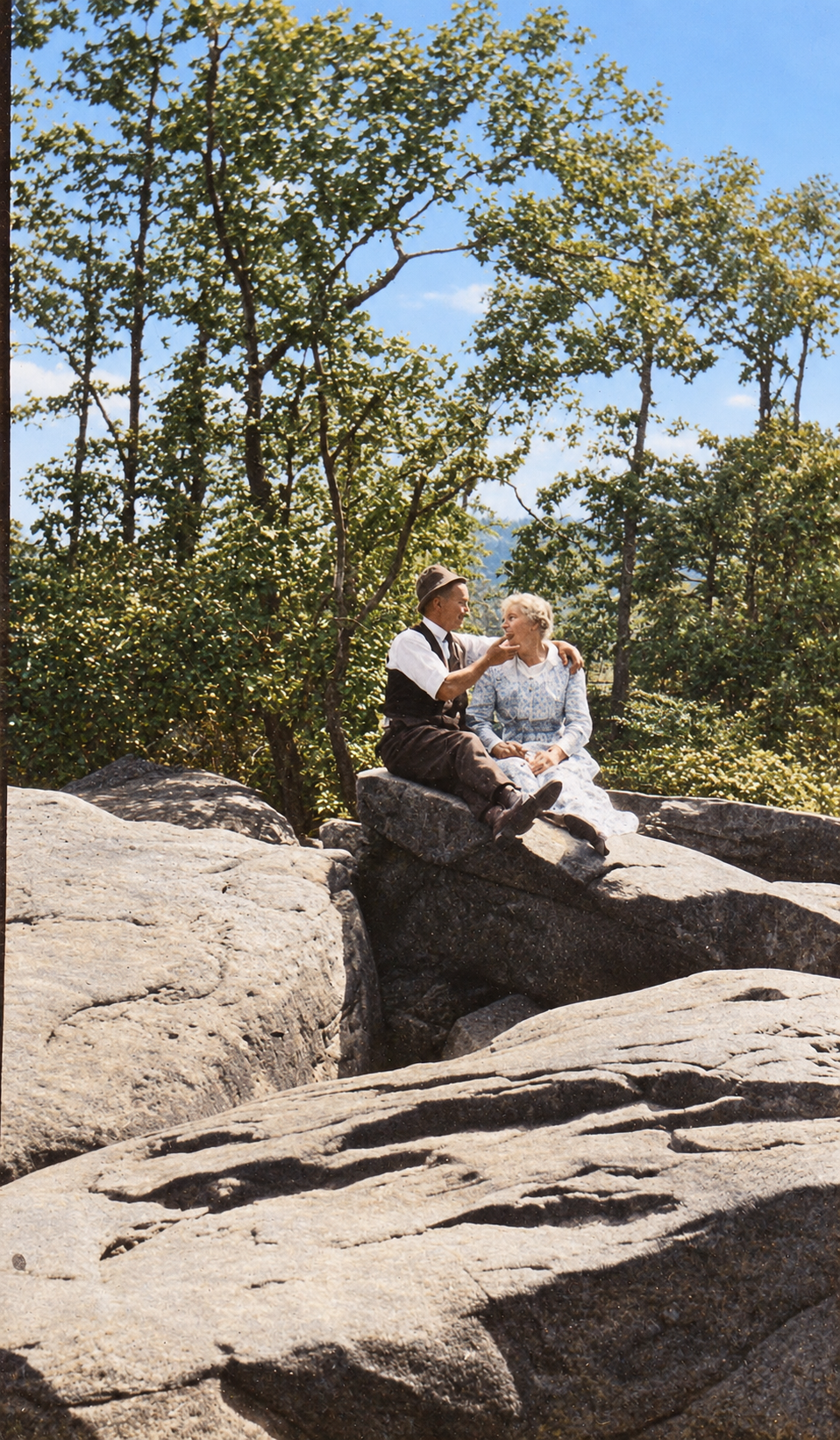 Restored and colorized: John Louis “Happy” Heckman and Nannie Bowser together outdoors. Family-supplied identification; date and location unknown.