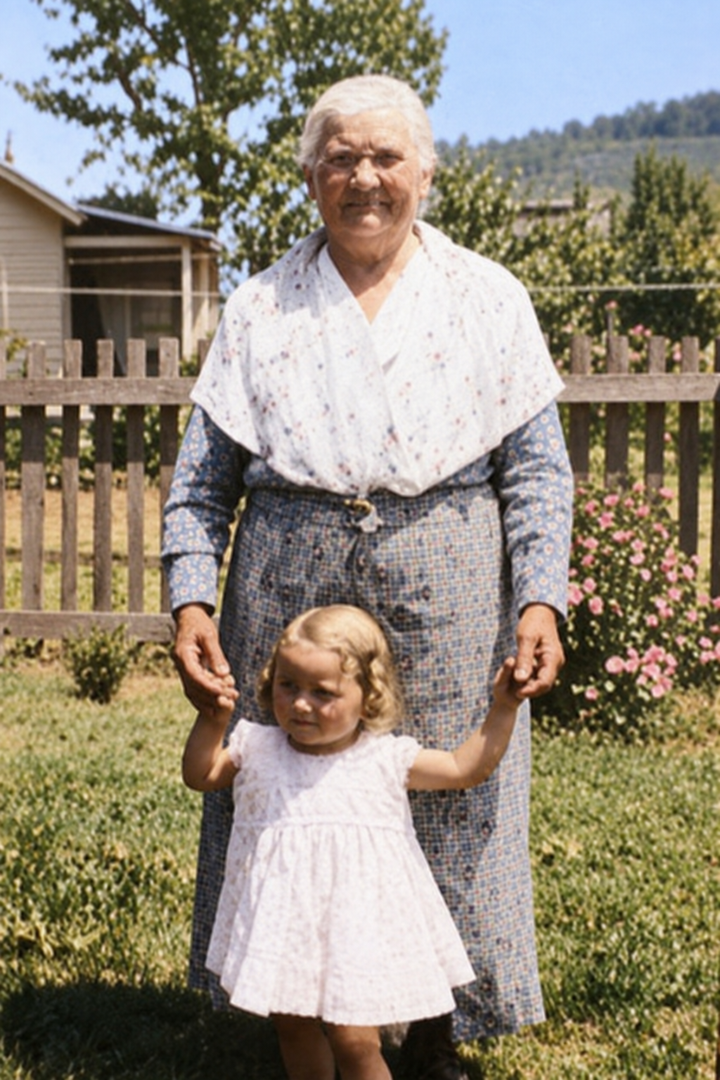 Restored and colorized: Mary Stankiewicz Riefski with her granddaughter Janet. Identification supplied by Charlie Heckman; photograph undated.