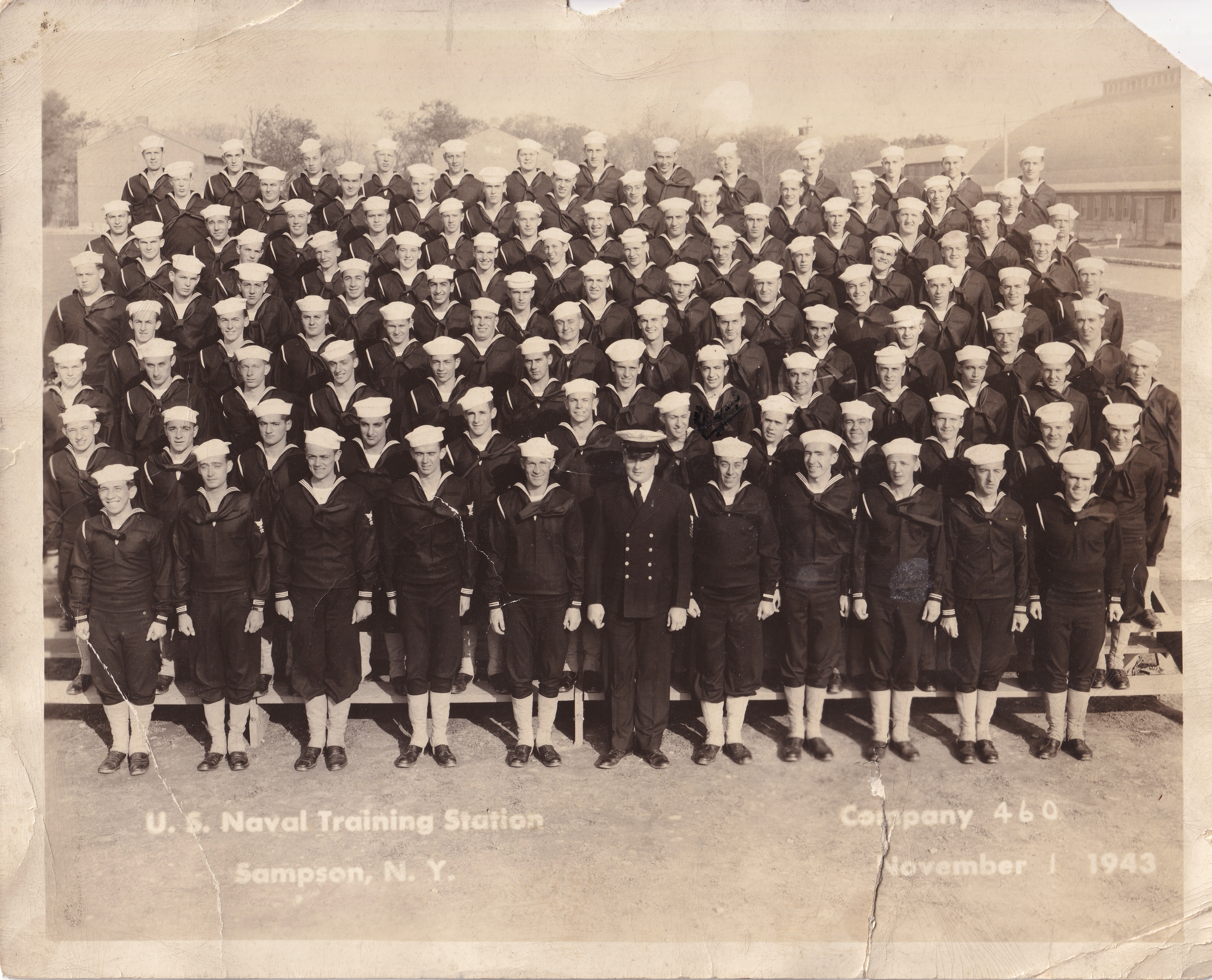 United States Naval Training Station Sampson Company 460 boot camp class photograph dated 1 November 1943